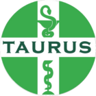 Green pharmacy logo with a white cross featuring a green snake wrapped around a bowl (The bowl of Hygieia)